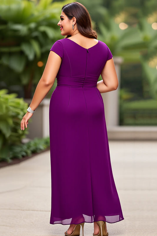 Purple Chiffon A Line Plus Size Long Mother of the Bride Dress