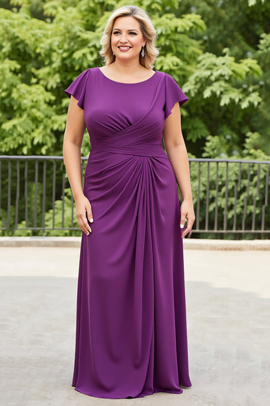 Purple Plus Size Long Ruched Mother of the Bride Dress with Ruffles