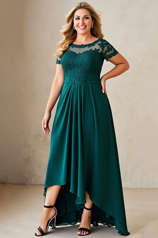 Pine Illusion Neck Asymmetrical Plus Size Mother of the Bride Dress