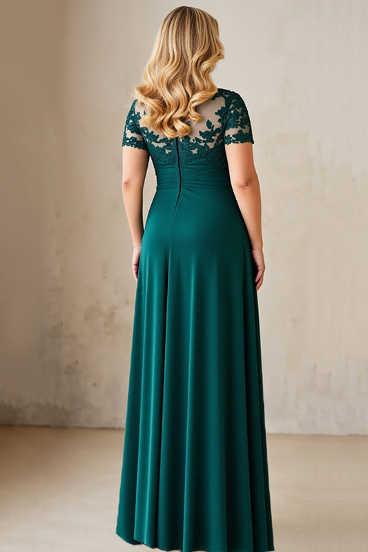 Pine Illusion Neck Asymmetrical Plus Size Mother of the Bride Dress