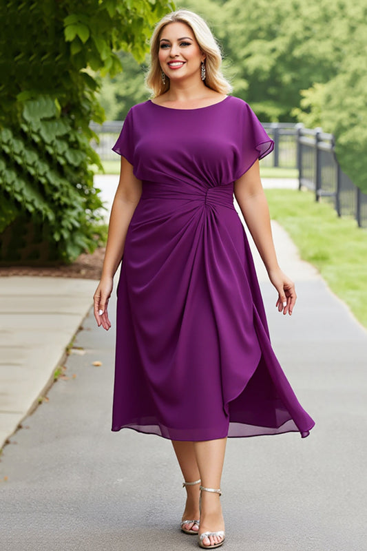 Purple Chiffon Plus Size A Line Long Mother of the Bride Dress with Ruffles