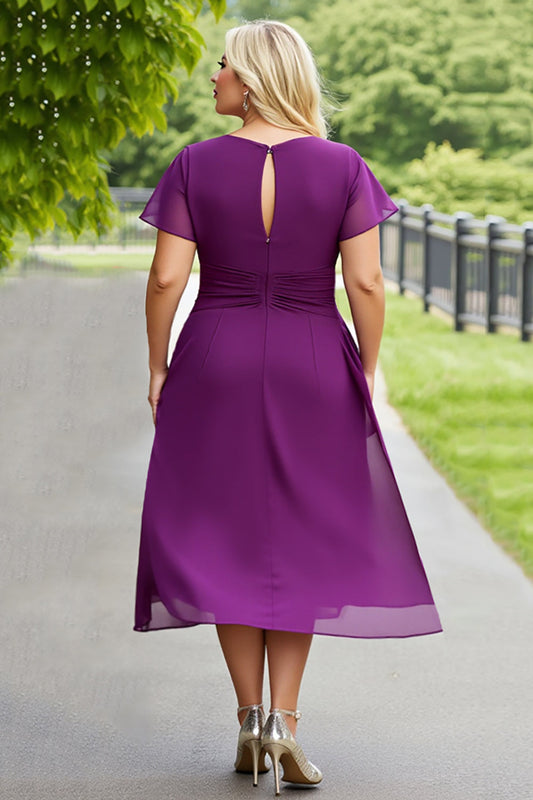 Purple Chiffon Plus Size A Line Long Mother of the Bride Dress with Ruffles