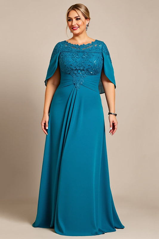 Peacock Chiffon Plus Size Long Mother of the Bride Dress with Appliques