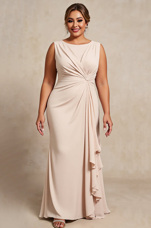 Apricot Plus Size Chiffon Long Mother of the Bride Dress with Ruffles