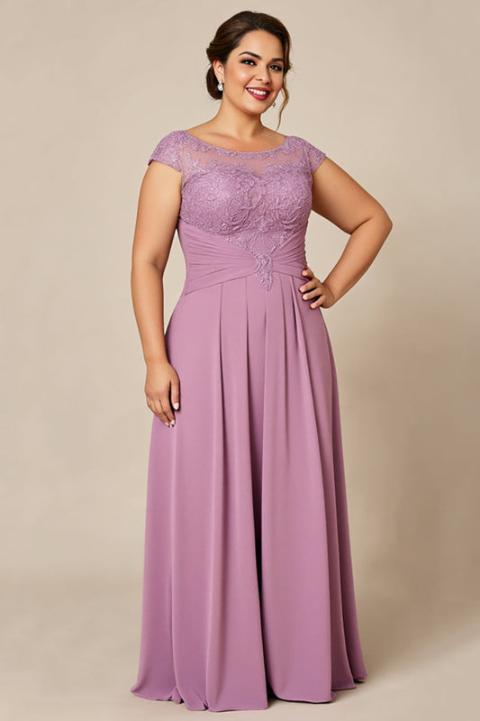 Dusty Rose Plus Size A Line Mother of the Bride Dress with Cap Sleeves