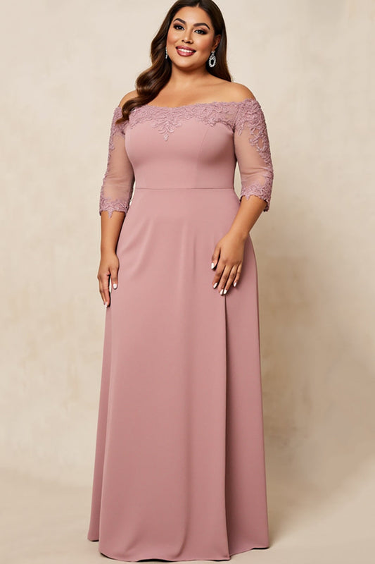 Dusty Rose Sheath Plus Size Long Mother of the Bride Dress with Sleeves