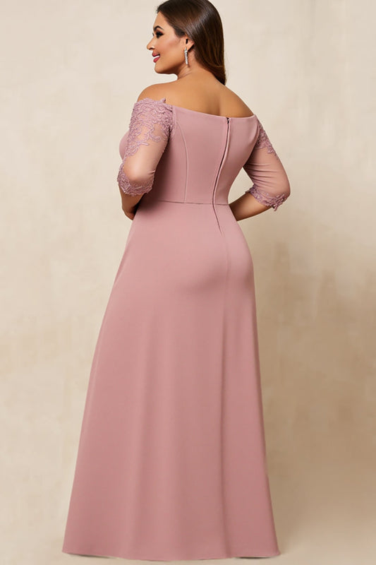 Dusty Rose Sheath Plus Size Long Mother of the Bride Dress with Sleeves