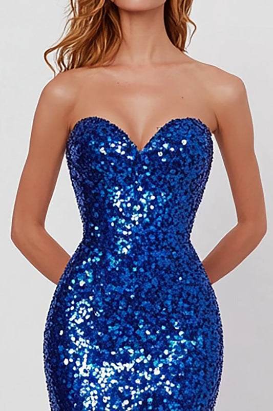 Sparkly Royal Blue Sequins Mermaid Sweetheart Long Prom Dress