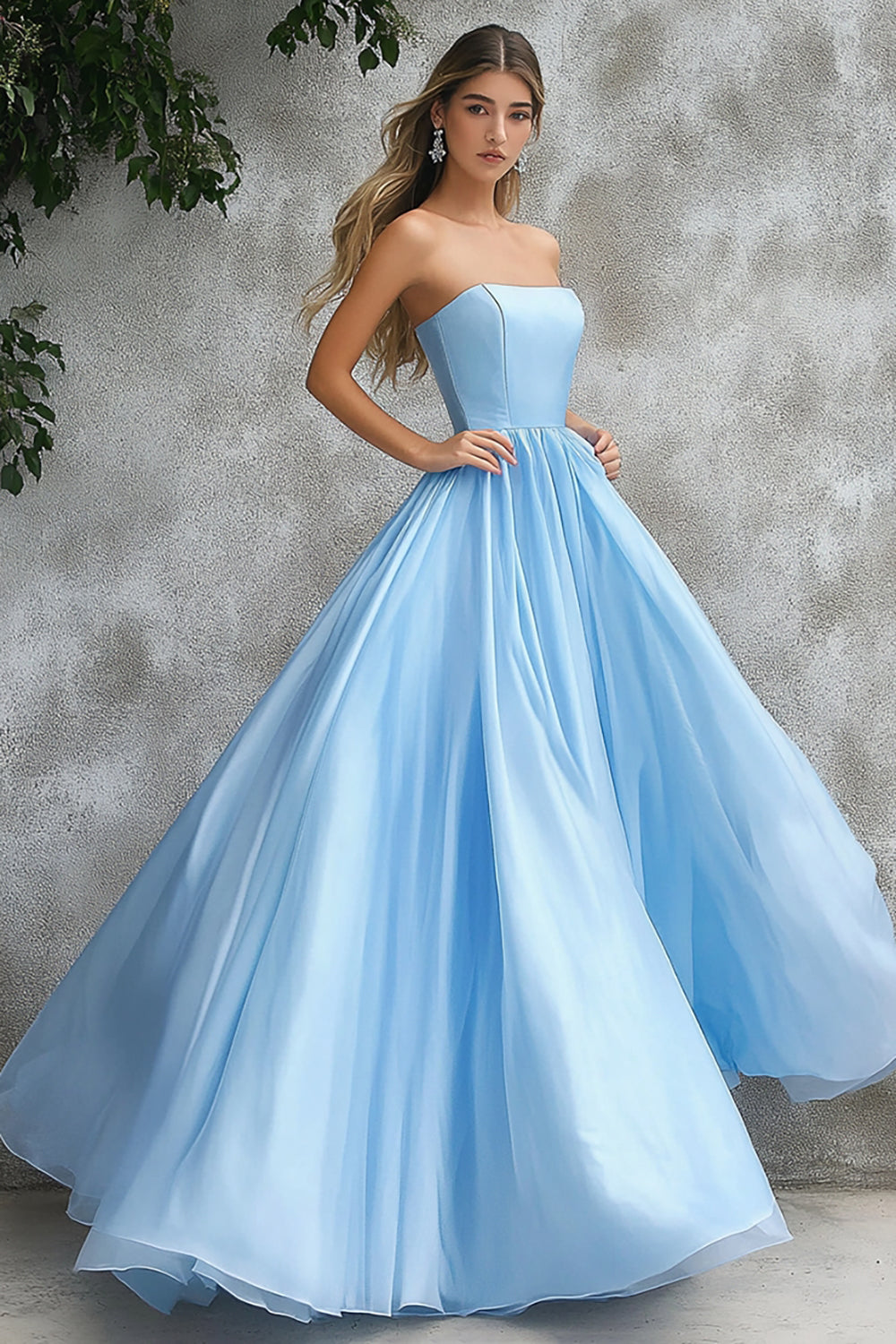 ZAPAKASA Women Sky Blue A Line Square Neck Prom Dress Strapless Ball Gown Long Formal Dress ZAPAKASA Women Sky Blue A Line Square Neck Prom Dress Strapless Ball Gown Long Formal Dress