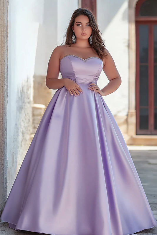 A Line Lilac Satin Sweetheart Long Prom Dress