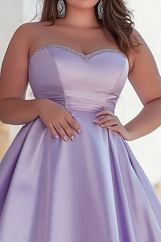 A Line Lilac Satin Sweetheart Long Prom Dress