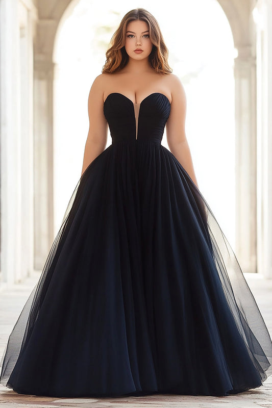 Black Ball Gown Tulle Sweetheart Long Prom Dress