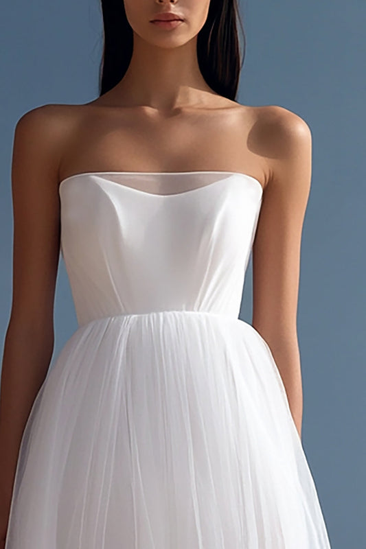White High-Low Tulle Square Neck Graduation Dress