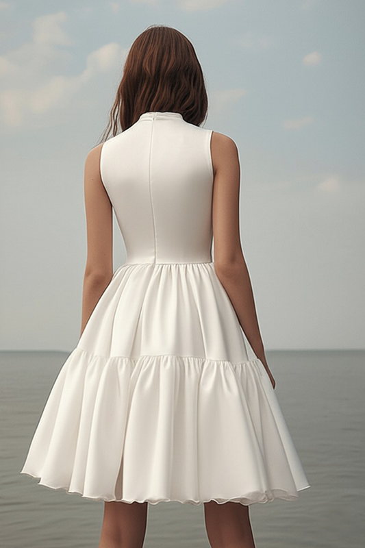 A Line White Satin Mini Sleeveless Graduation Dress
