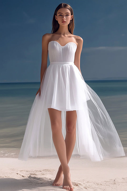 White Organza High-Low A Line Rehearsal Dinner Dress