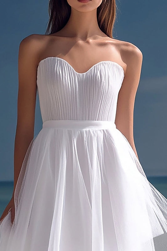 White Organza High-Low A Line Rehearsal Dinner Dress