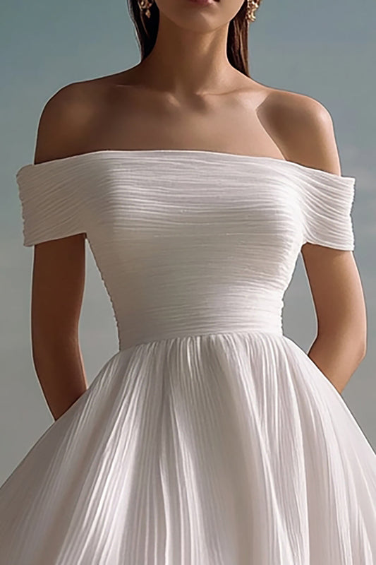 White A Line Mini Off the Shoulder Graduation Dress