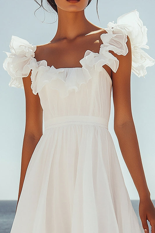 White Chiffon Mini A Line Graduation Dress with Ruffles