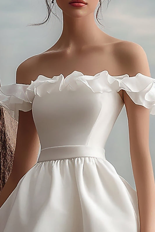 White Organza Mini A Line Graduation Dress with Ruffles