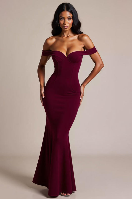 Mermaid Burgundy Off the Shoulder Long Formal Dress