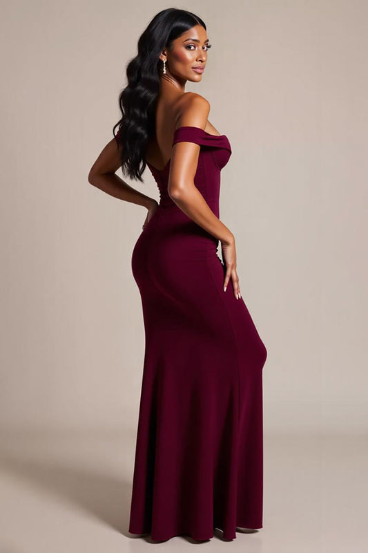 Mermaid Burgundy Off the Shoulder Long Formal Dress