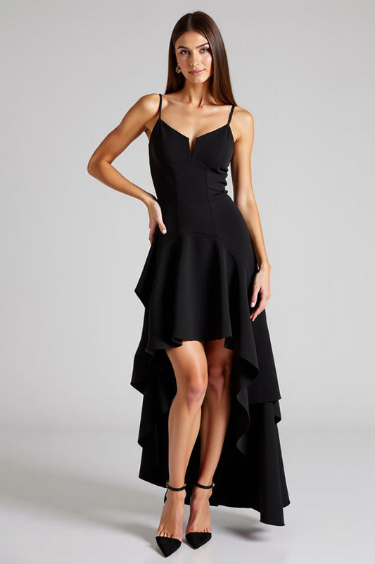 Black A Line High Low Asymmetrical Formal Dress