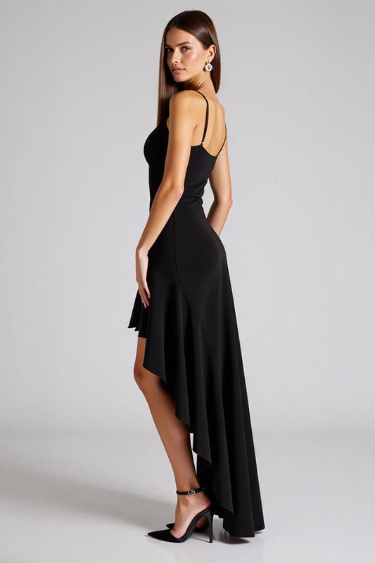 Black A Line High Low Asymmetrical Formal Dress