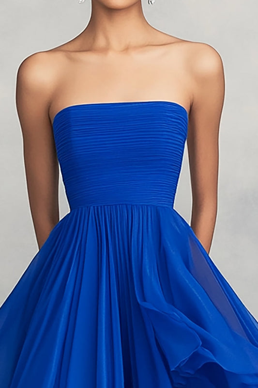 Royal Blue Square Neck A Line Chiffon Long Formal Dress