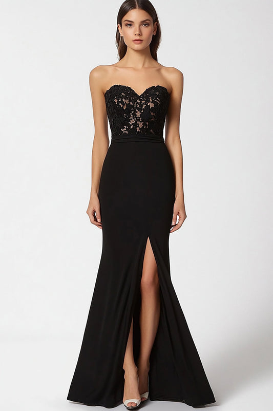 Mermaid Long Sweetheart Black Tie Dress with Slit