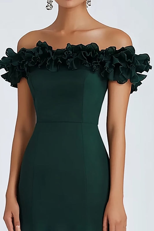 Dark Green Sheath Pleated Long Formal Dress with Ruffles