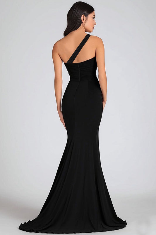 Chiffon Mermaid Keyhole Long Black Tie Dress with Slit