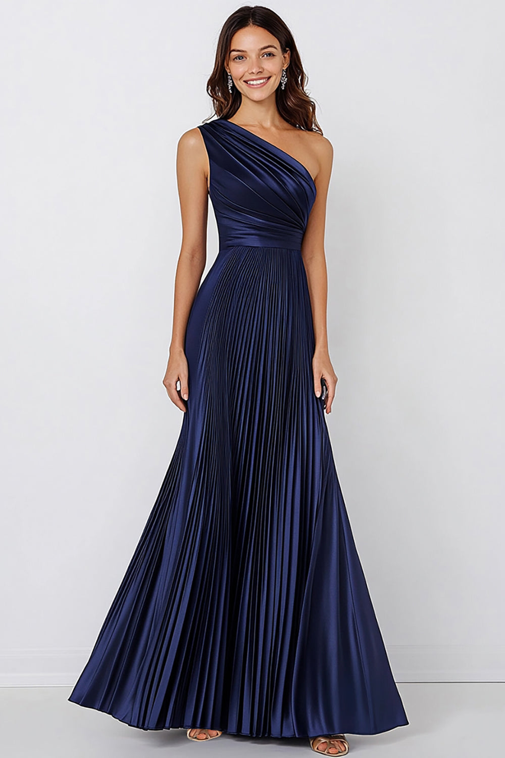 navy satin one shoulder dress Betsy & Adam Women's Long One-Shoulder Dress - Royal
