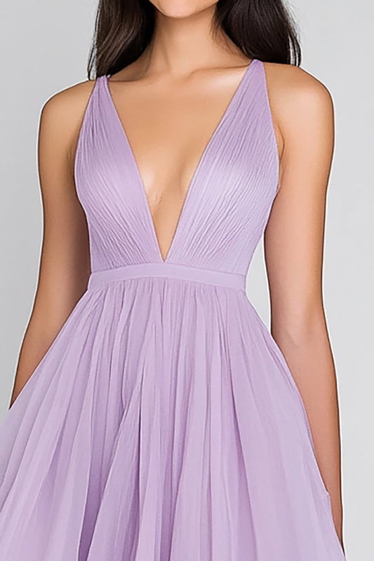 Lilac Tulle A Line Tiered Long Asymmetrical Formal Dress