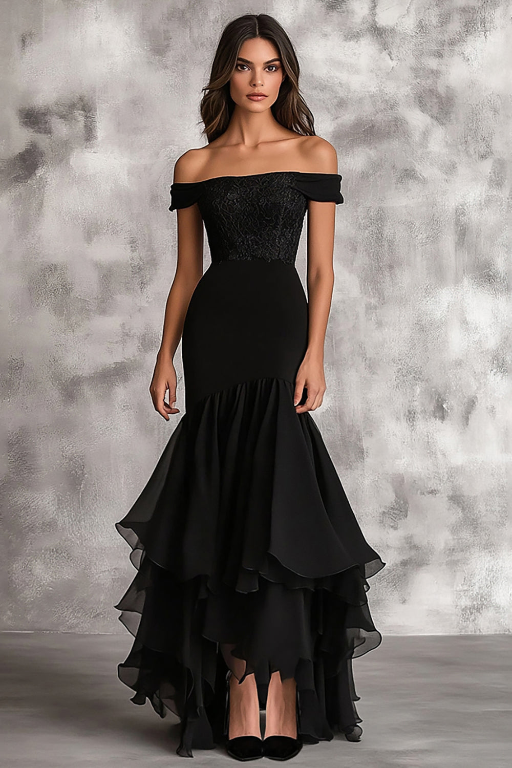black mermaid off the shoulder prom dress Mermaid Off the Shoulder Black Long Prom Dress With Sash US2 / Custom Color