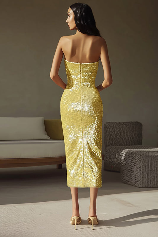 Sparkly Yellow Sequins Sheath Long Formal Dress