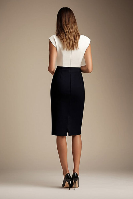 Black and White Bodycon Boat Neck Midi Formal Dress