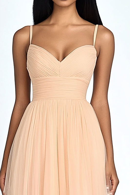 Peach A Line Sweetheart Long Tulle Wedding Guest Dress