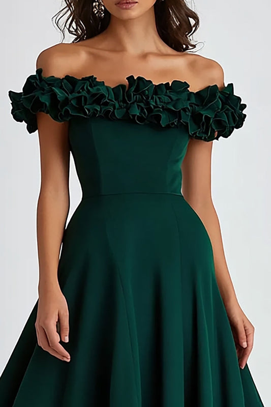 A Line Dark Green Off the Shoulder Long Wedding Guest Dress