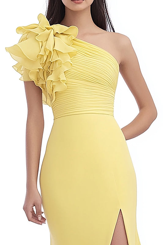 Daffodil Chiffon Sheath Long Wedding Guest Dress with Slit