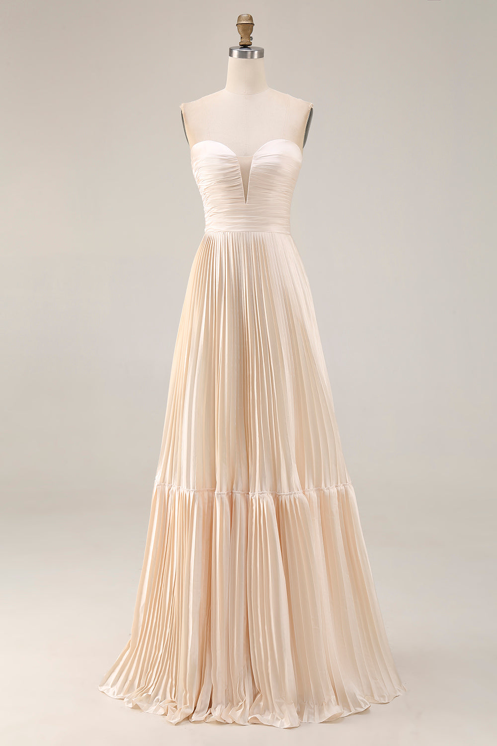ZAPAKASA Women Champagne Strapless Long Wedding Guest Dress A Line Sweetheart Pleated Floor-Length Evening Dress ZAPAKASA Women Champagne Strapless Long Wedding Guest Dress A Line Sweetheart Pleated Floor-Length Evening Dress