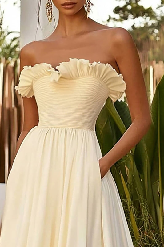 Daffodil Strapless Chiffon Long Wedding Guest Dress with Pockets
