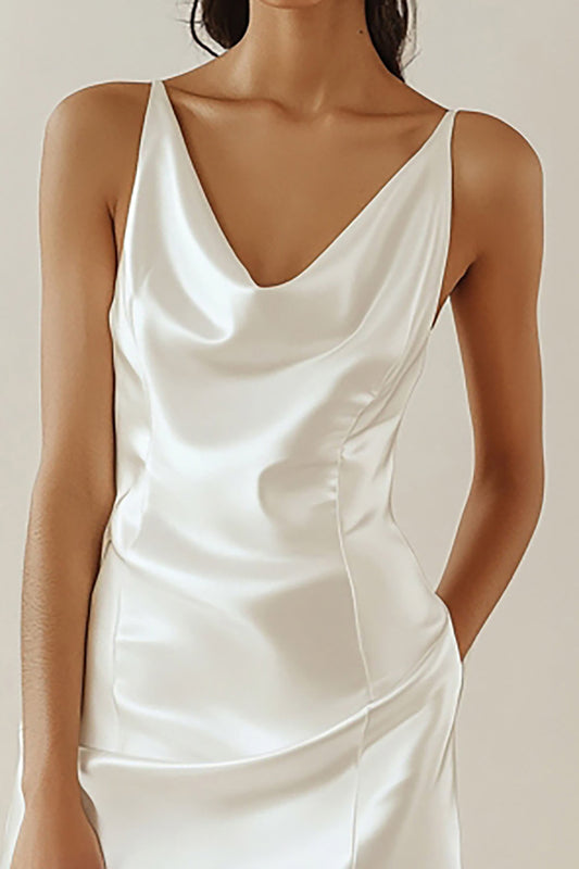 Sheath White Satin V-Neck Short Graduation Dress