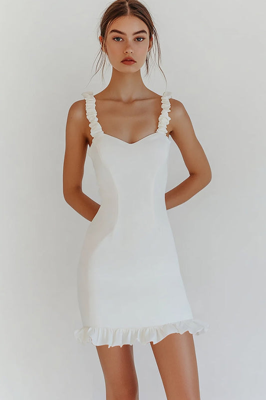 White Sheath Lace Spaghetti Straps Short Graduation Dress