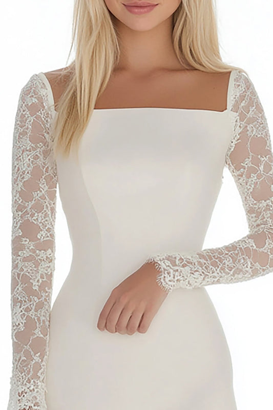 Lace White Bodycon Satin Graduation Dress with Long Sleeves