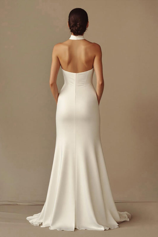Satin Sheath Satin Long Backless Rehearsal Dinner Dress