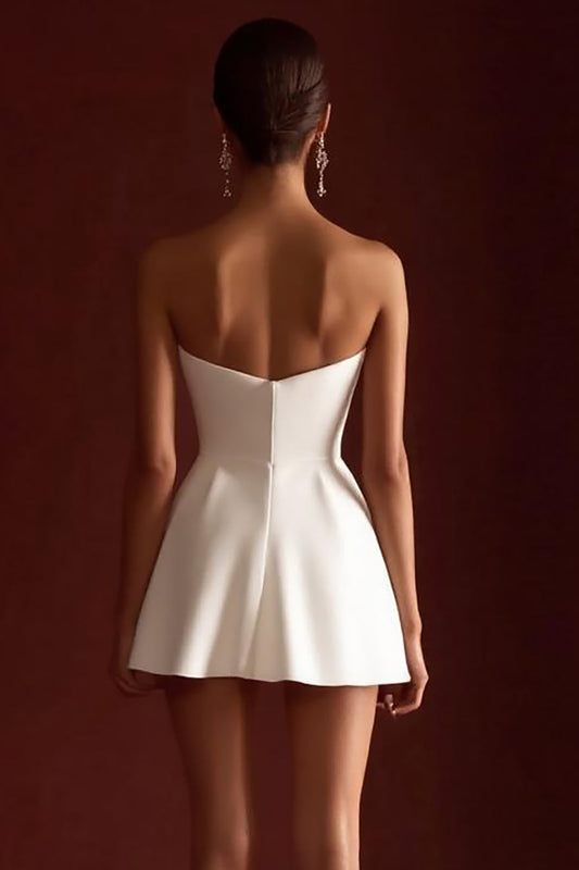 Satin A Line Backless Sweetheart Little White Dress with Bow