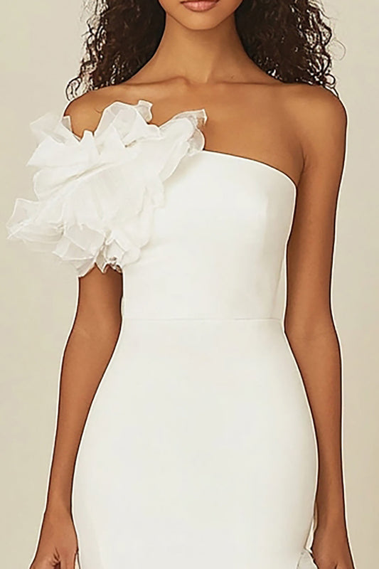 White Sheath Long Asymmetrical Rehearsal Dinner Dress