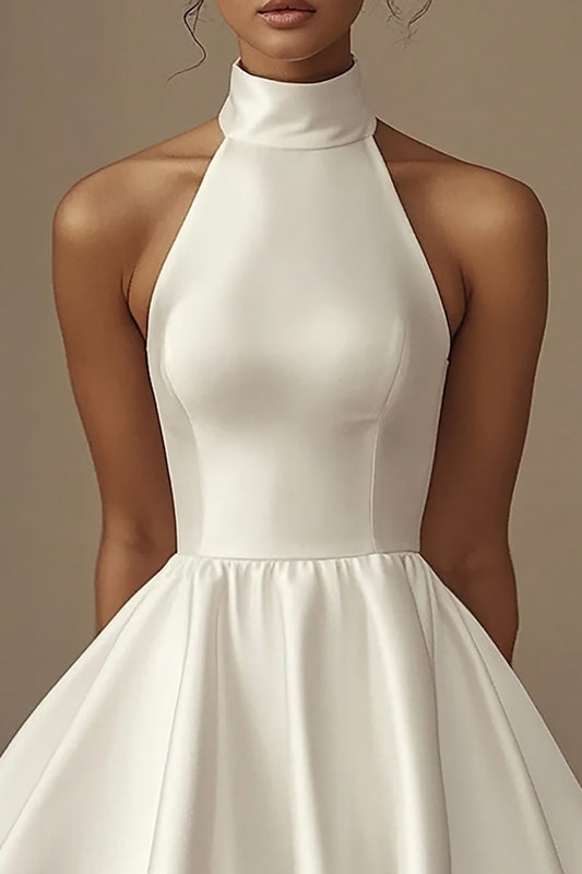 A Line Sleeveless Satin Mini Little White Dress