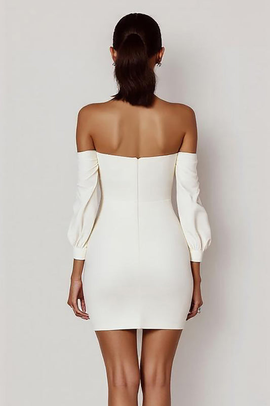 Bodycon Bow Mini Graduation White Dress with Sleeves