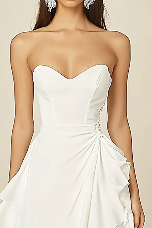 White A Line Chiffon Sweetheart Graduation Dress with Ruffles